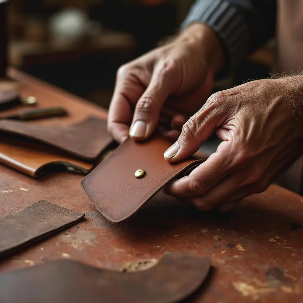 Handcrafting process of leather accessories